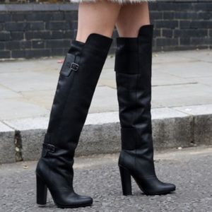 HM H&M Black real leather knee high boots.
